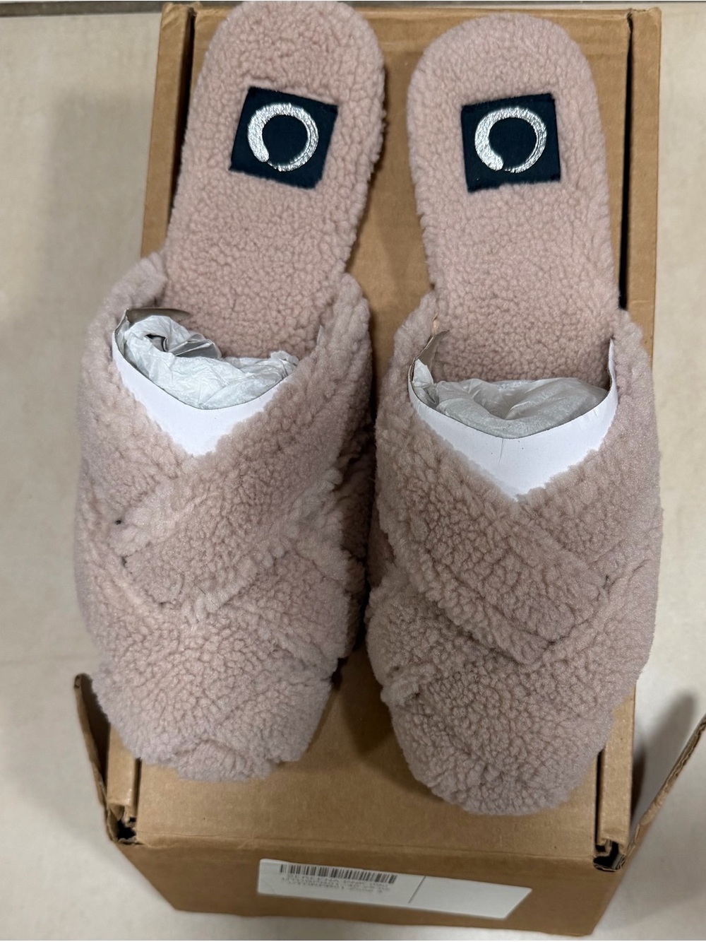 Journee Collection Plush Cross-Band Slide Slippers - Blush Pink